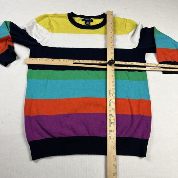 Chaps Sweater L Rainbow Stripe Cotton Blend Pullover Knit Colorblock 3/4 Sleeve - Picture 5 of 9